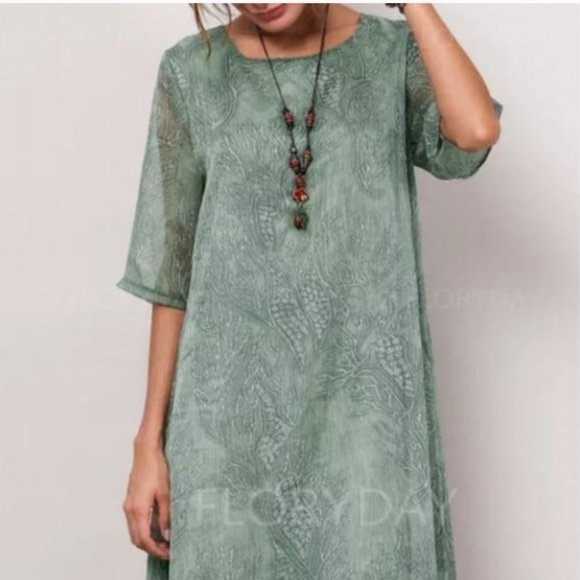 New Floryday Green Coral Print Dress 
